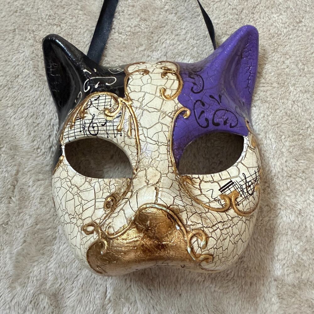 Venetian Cat Mask Hand Painted Wall Decor Masquerade Halloween Party Outfit